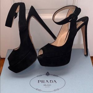 Authentic Prada Peep Toe Suede Pump 38